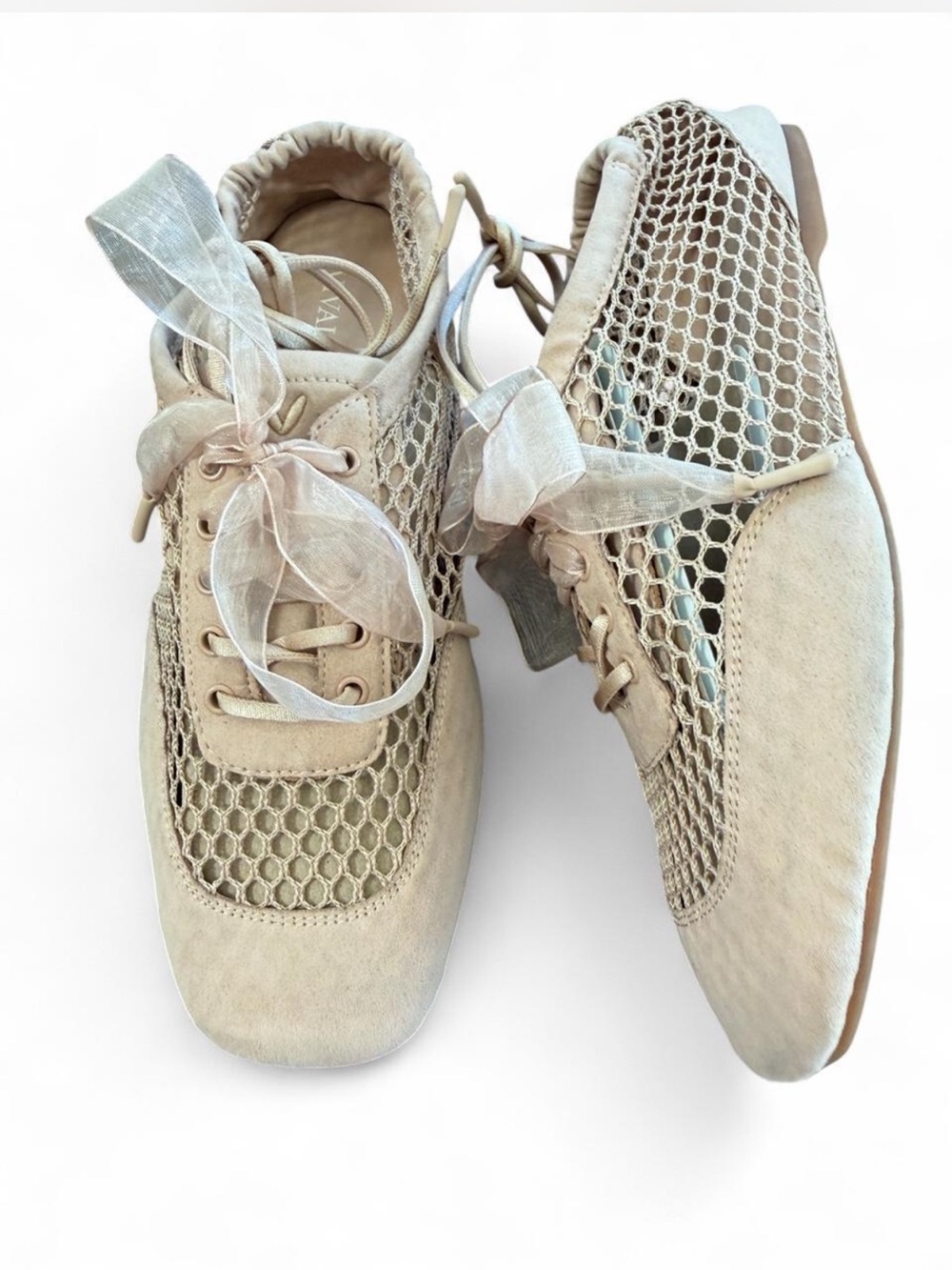 VIVAIA Cristina Mesh Square Toe Sneakerina Ribbon Lace Ballet Flats US 7